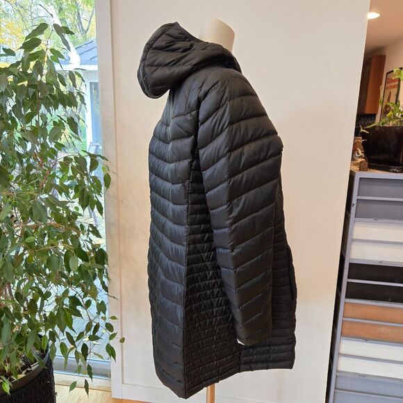 Eddie Bauer Womens Puffer Down Parka Coat 2XL Hooded Mid Length Jacket Black - Picture 4 of 13
